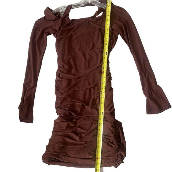 Bodycon Cutout Long Sleeve Mesh Mini Dress Chocolate Brown Size Large NEW - Picture 5 of 10